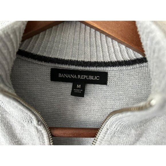 Banana Republic Med 1/4 Zip Knitted Cotton Pullover Light Gray - Picture 3 of 10